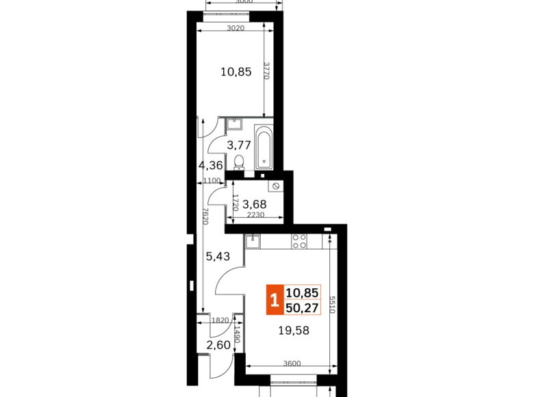 Mieszkanie 1 pokój 50 m² Odincovskiy gorodskoy okrug, Rosja