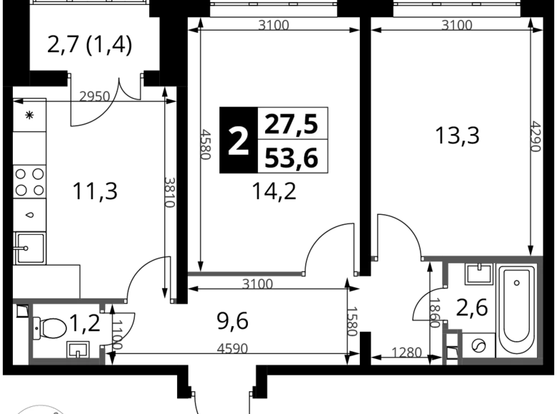 Mieszkanie 2 pokoi 54 m² Potapovo, Rosja