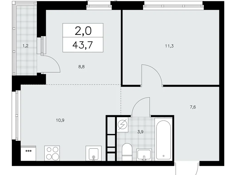 Mieszkanie 2 pokoi 44 m² Moskwa, Rosja