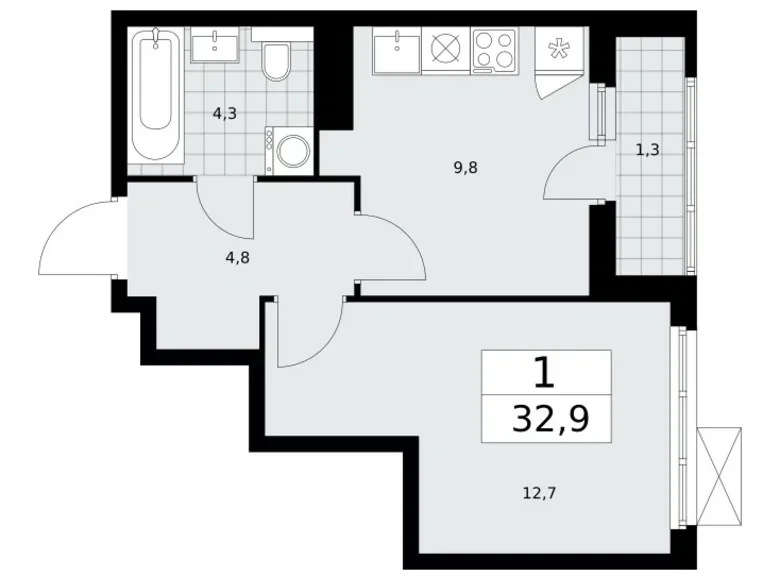 Appartement 1 chambre 33 m² poselenie Sosenskoe, Fédération de Russie