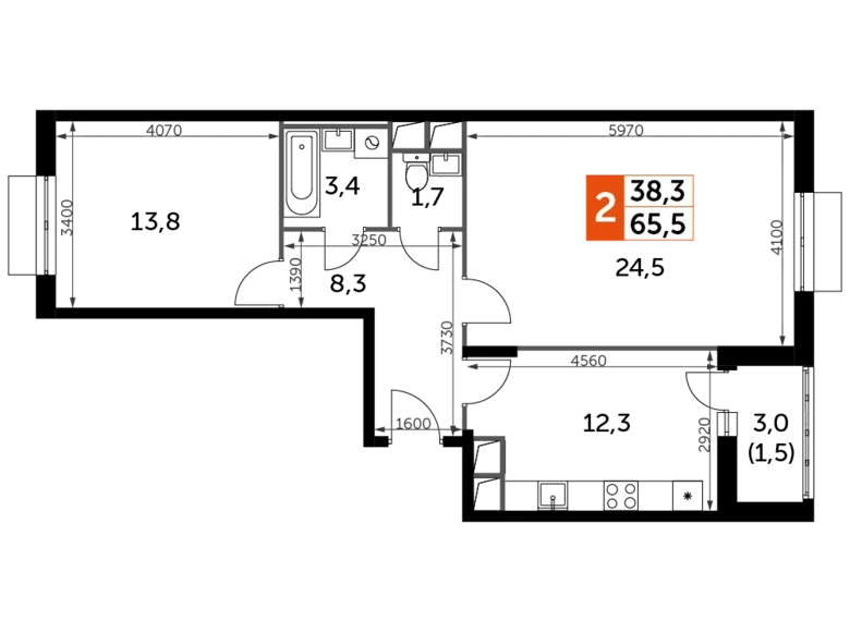 Mieszkanie 2 pokoi 66 m² Razvilka, Rosja