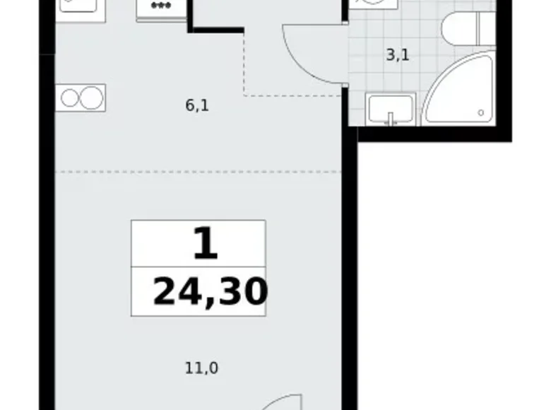 Wohnung 1 zimmer 24 m² Postnikovo, Russland