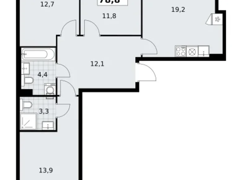 3 room apartment 79 m² Troitsk, Russia
