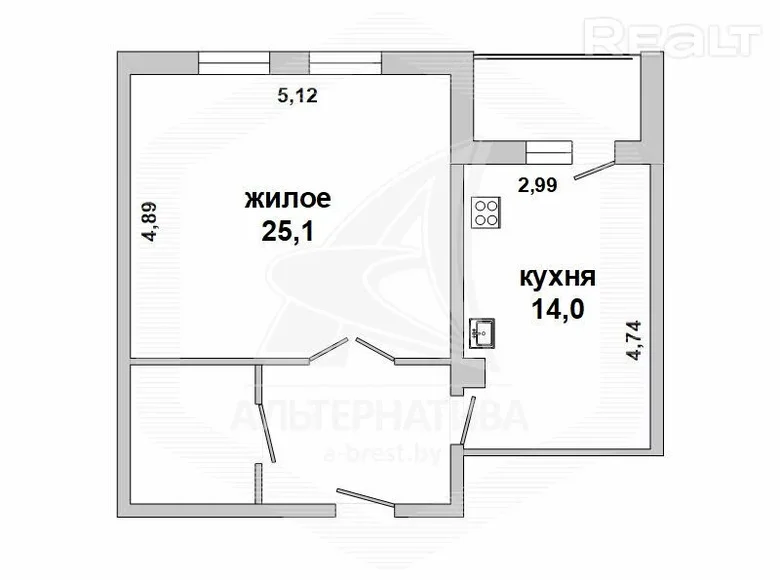 Квартира 1 комната 51 м² Брест, Беларусь