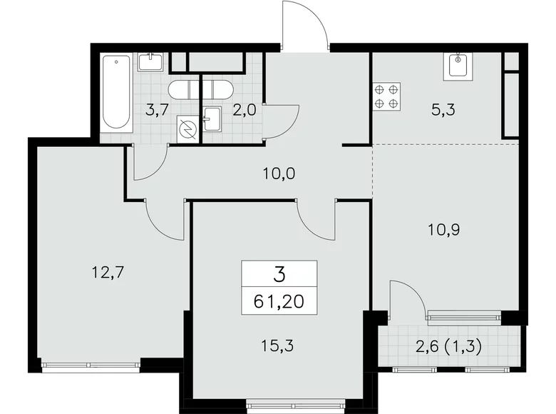 Mieszkanie 3 pokoi 61 m² South-Western Administrative Okrug, Rosja