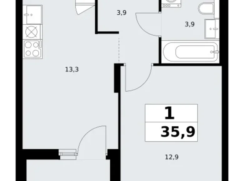 1 room apartment 36 m² poselenie Sosenskoe, Russia