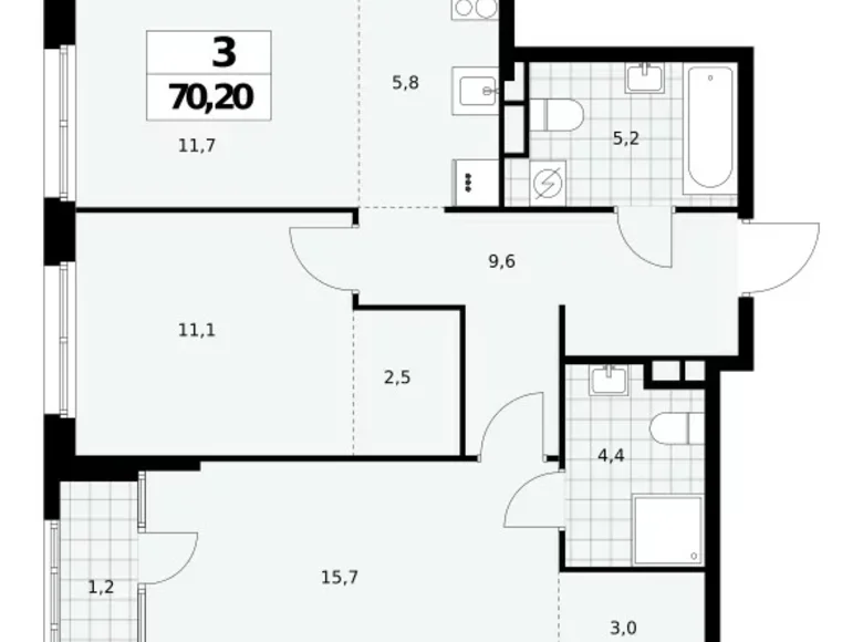 Mieszkanie 3 pokoi 70 m² Northern Administrative Okrug, Rosja