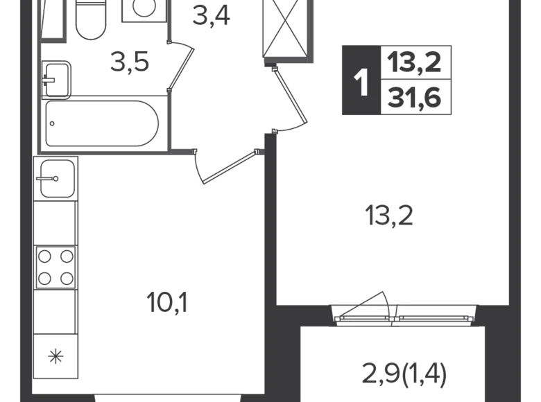 1 room apartment 32 m² Leninsky District, Russia