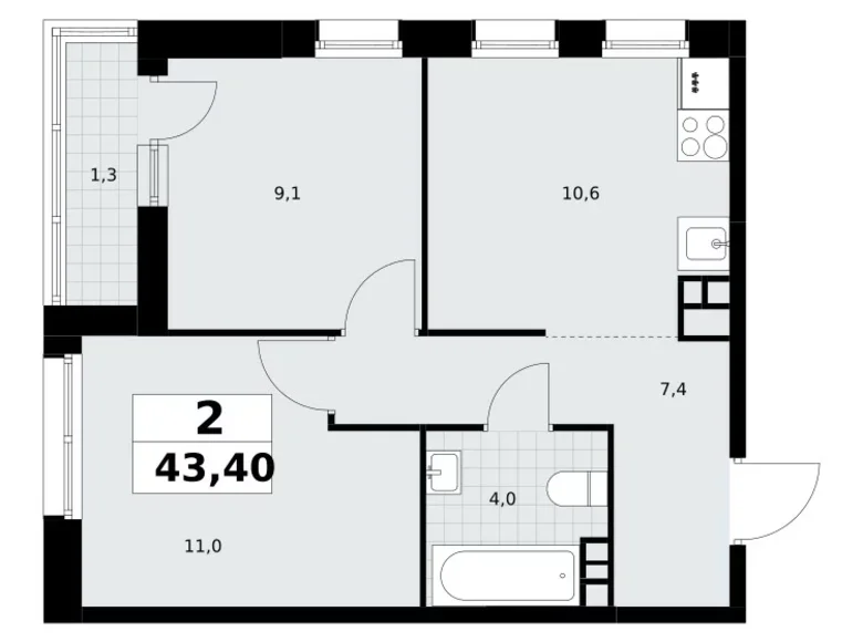 Wohnung 2 zimmer 43 m² Postnikovo, Russland