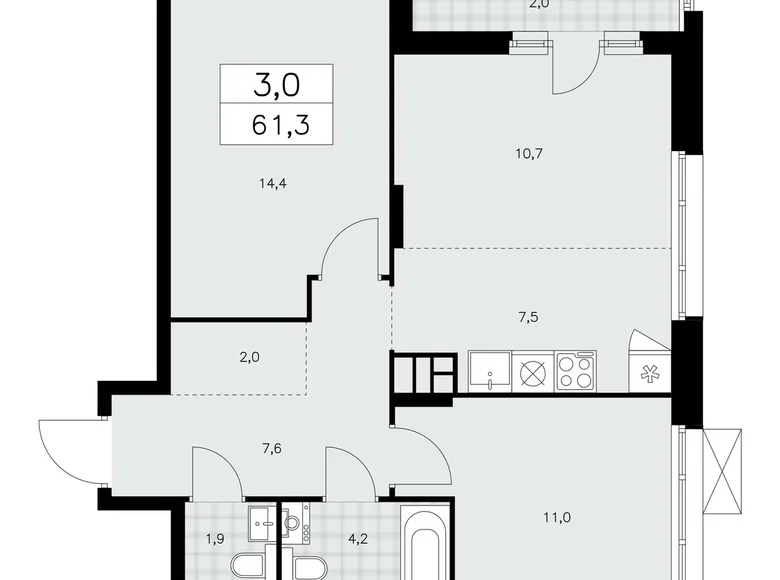 Appartement 3 chambres 61 m² poselenie Sosenskoe, Fédération de Russie