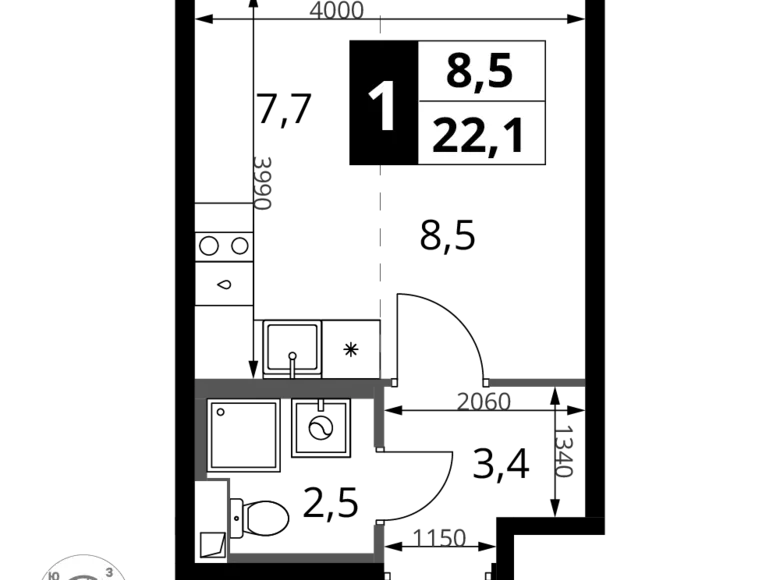 Kawalerka 1 pokój 22 m² Chimki, Rosja