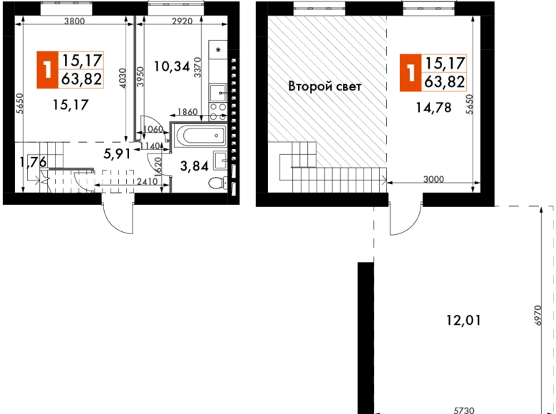 Квартира 1 комната 64 м² Одинцовский городской округ, Россия