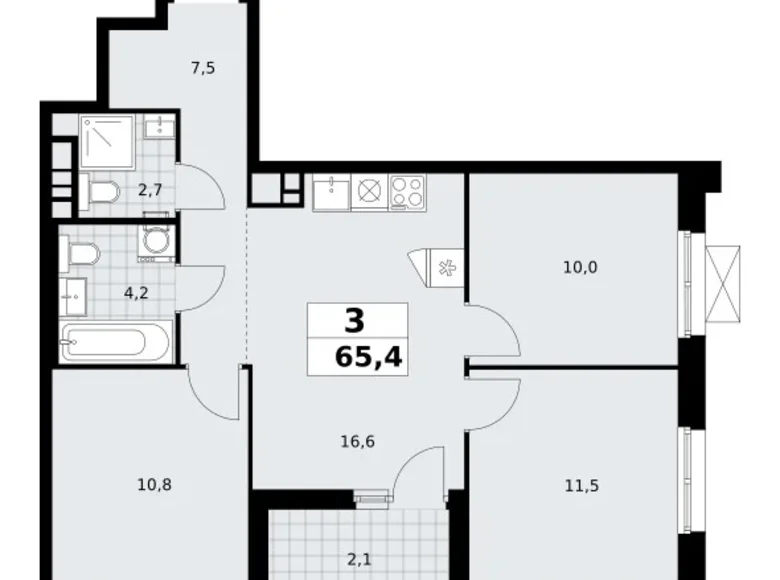 Mieszkanie 3 pokoi 65 m² poselenie Sosenskoe, Rosja