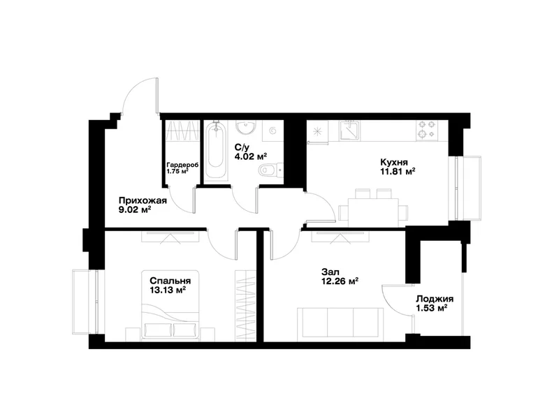 Квартира 2 комнаты 54 м² Ташкент, Узбекистан