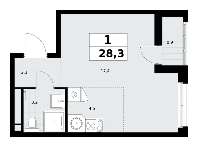 Квартира 1 комната 28 м² Postnikovo, Россия