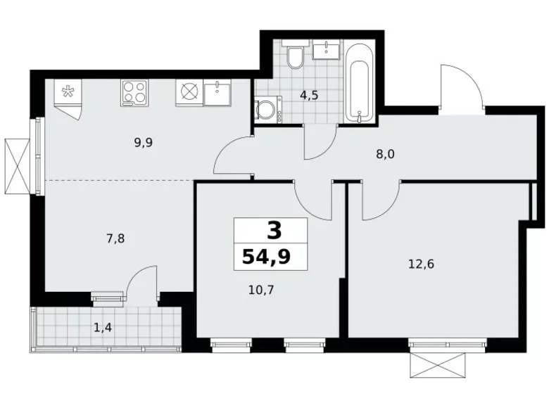 Mieszkanie 3 pokoi 55 m² poselenie Sosenskoe, Rosja