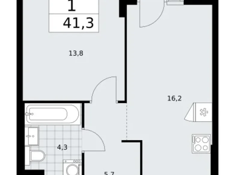 1 room apartment 41 m² Troitsk, Russia