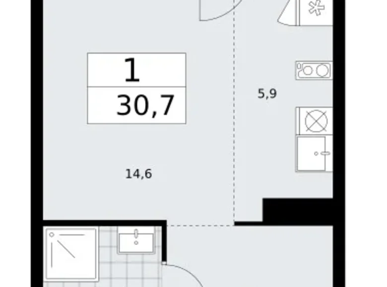 Apartamento 1 habitación 31 m² Troitsk, Rusia