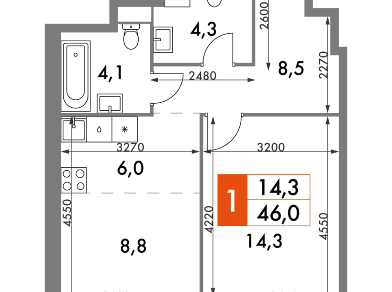 Квартира 2 комнаты 46 м² район Коньково, Россия