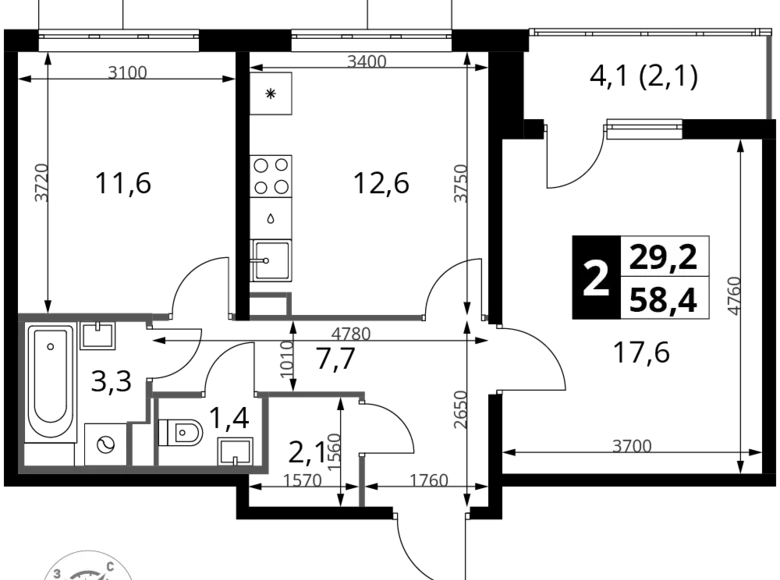 Квартира 2 комнаты 58 м² Юго-Западный административный округ, Россия