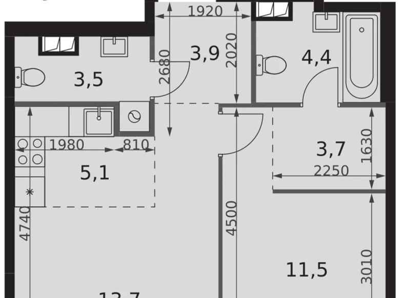 Квартира 2 комнаты 46 м² Северо-Западный административный округ, Россия