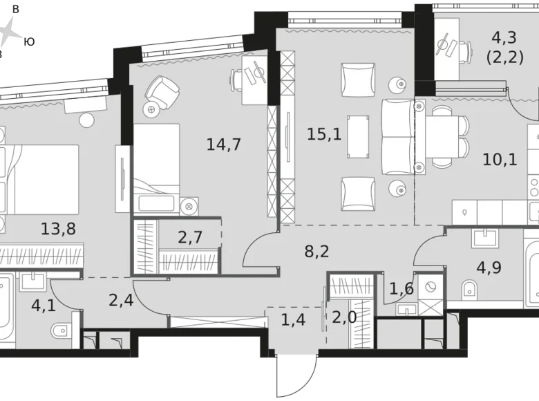 Квартира 3 комнаты 83 м² Москва, Россия