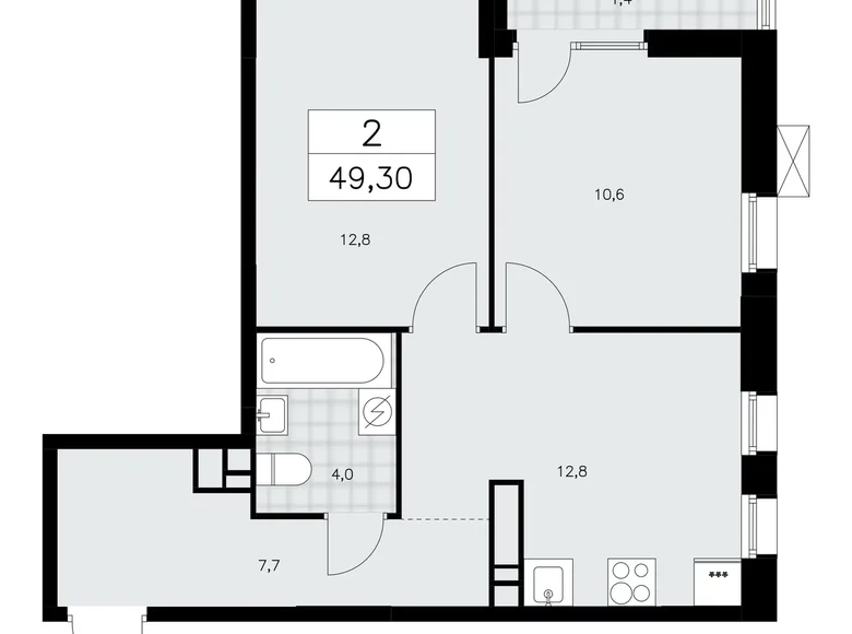 2 room apartment 49 m² poselenie Sosenskoe, Russia