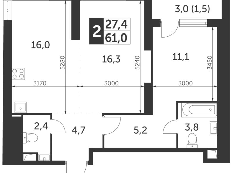 Mieszkanie 2 pokoi 61 m² Konkovo District, Rosja