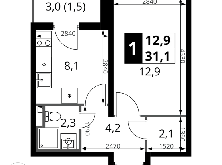 Mieszkanie 1 pokój 31 m² Potapovo, Rosja