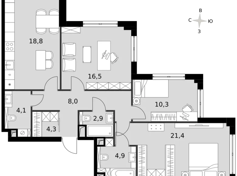 Apartamento 4 habitaciones 91 m² North-Western Administrative Okrug, Rusia