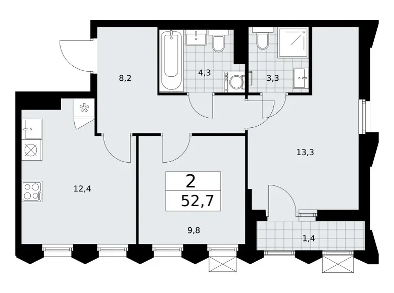 Квартира 2 комнаты 53 м² район Троицк, Россия