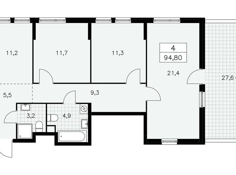 4 room apartment 95 m² South-Western Administrative Okrug, Russia