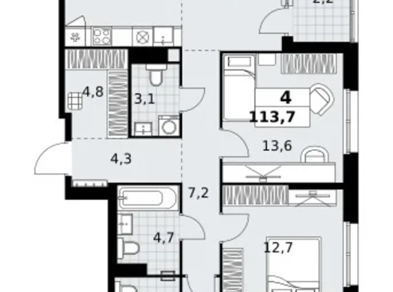 Квартира 4 комнаты 114 м² район Коммунарка, Россия