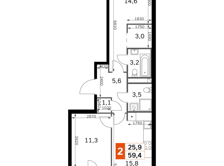 Квартира 2 комнаты 60 м² Москва, Россия