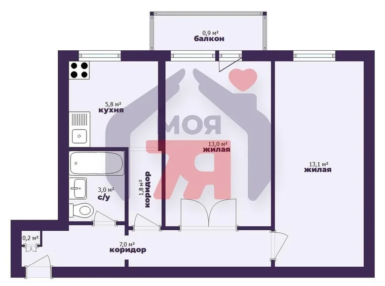 2 room apartment 44 m² Barysaw, Belarus