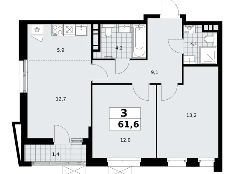 Appartement 3 chambres 62 m² poselenie Sosenskoe, Fédération de Russie