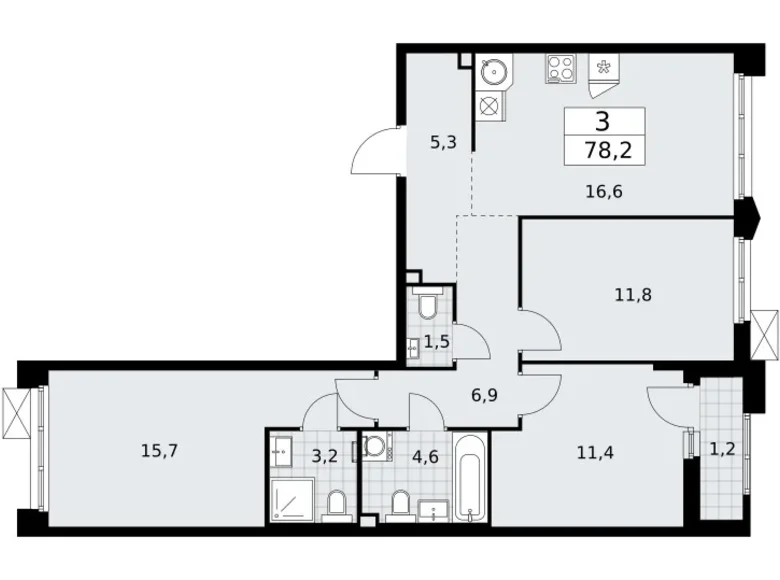 3 room apartment 78 m² Troitsk, Russia