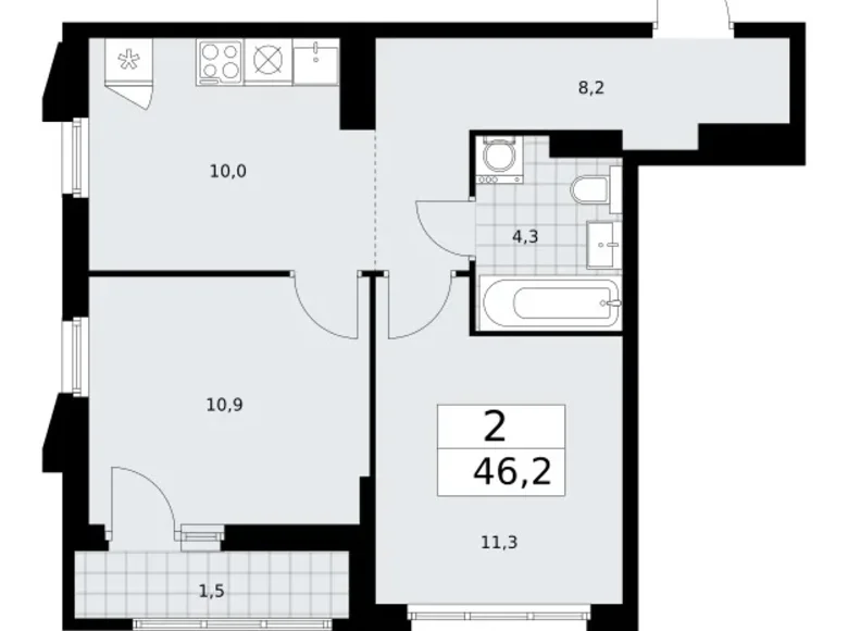 Wohnung 2 zimmer 46 m² Troizk, Russland