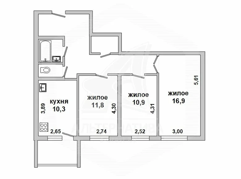 3 room apartment 73 m² Telminski sielski Saviet, Belarus