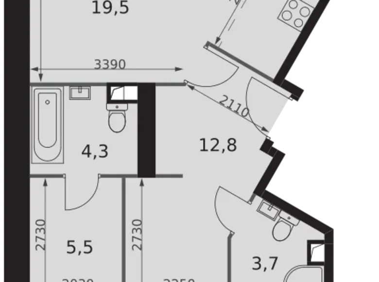 3 room apartment 91 m² Moscow, Russia