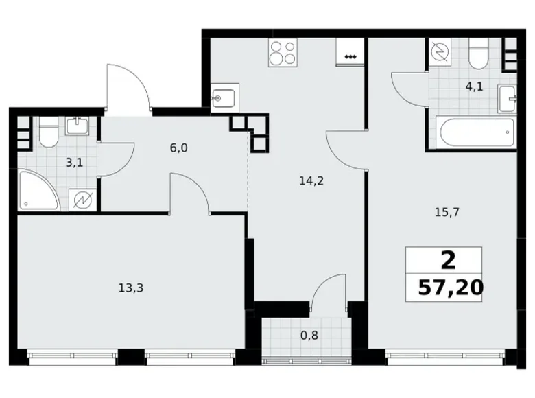 Appartement 2 chambres 57 m² Postnikovo, Fédération de Russie