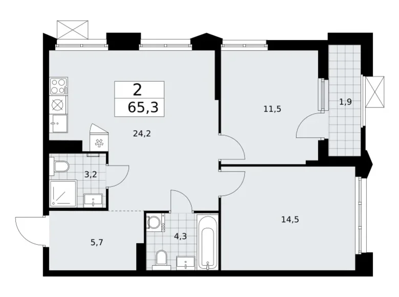 Apartamento 2 habitaciones 65 m² Troitsk, Rusia