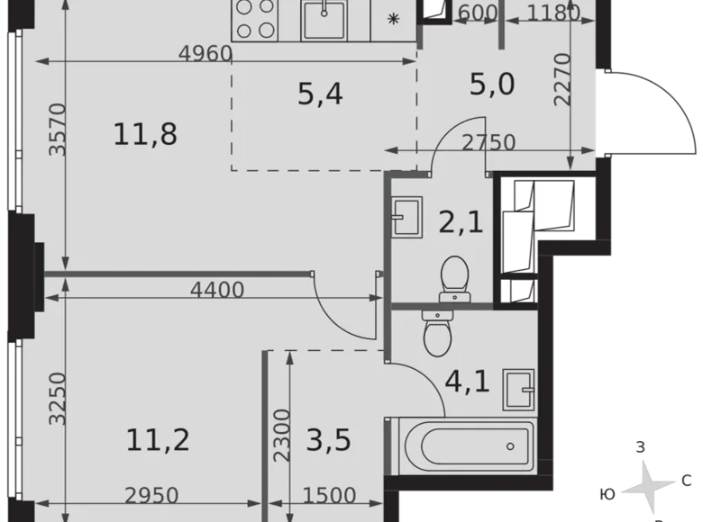 Wohnung 2 zimmer 43 m² Nordwestlicher Verwaltungsbezirk, Russland