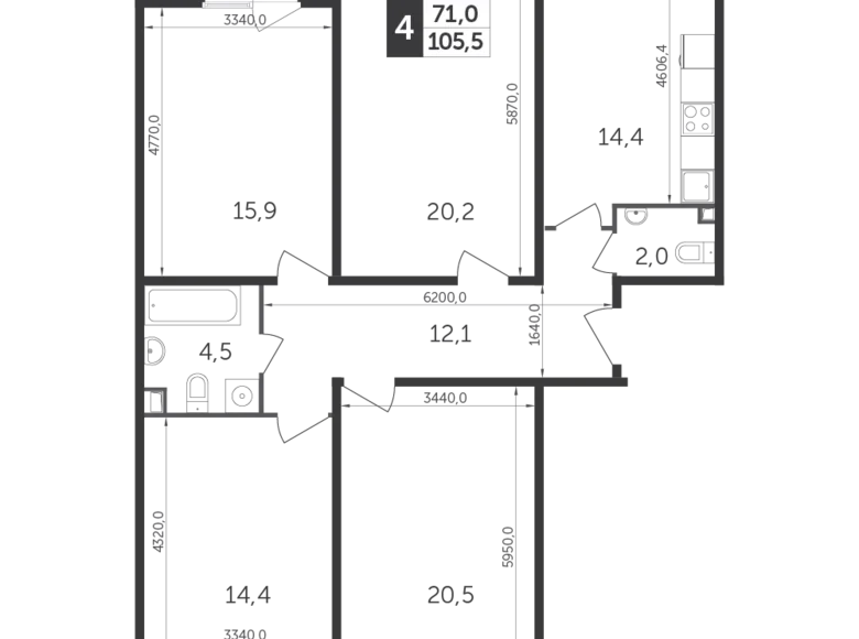 Appartement 4 chambres 105 m² Veshki, Fédération de Russie