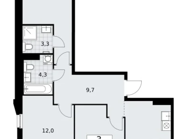 3 room apartment 72 m² Troitsk, Russia