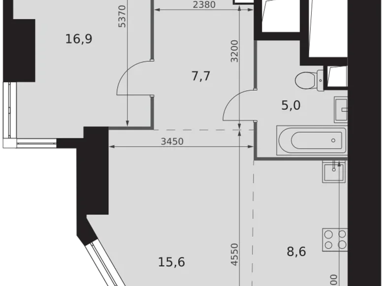 Квартира 2 комнаты 55 м² Москва, Россия