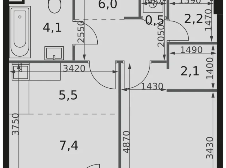 1 room apartment 42 m² Moscow, Russia