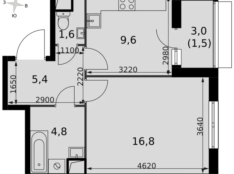 Квартира 1 комната 40 м² Развилка, Россия