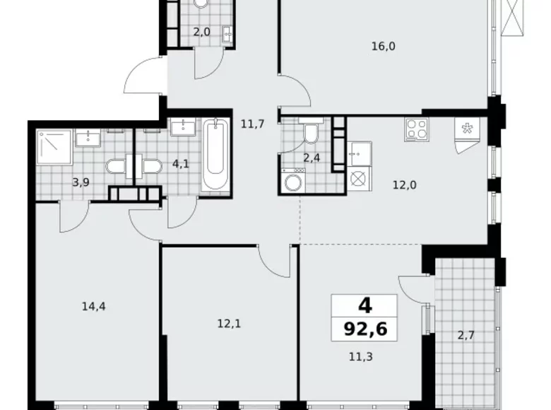 4 room apartment 93 m² Moscow, Russia