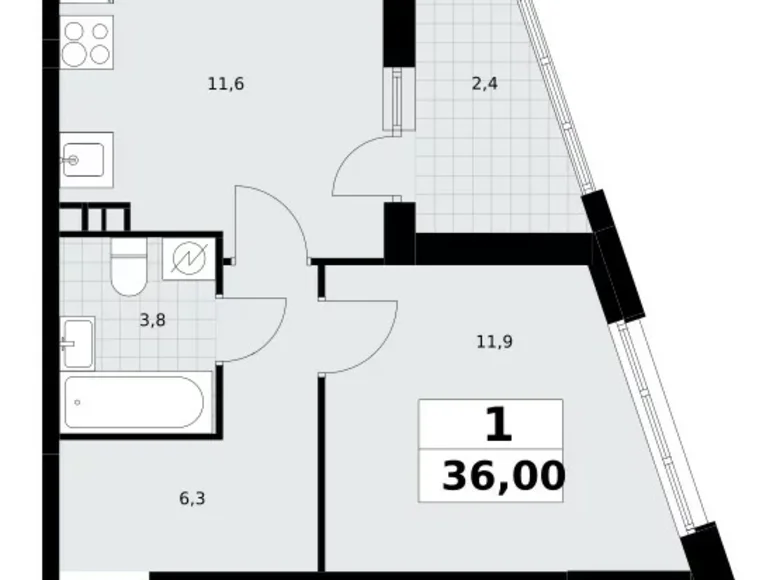 1 room apartment 36 m² Postnikovo, Russia